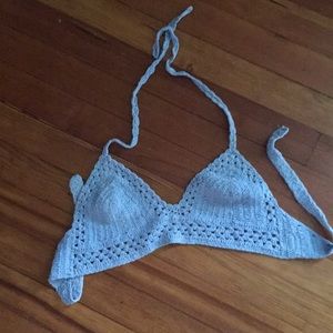 CROCHETED HALTER TANK WOMENS FESTIVAL TOP BABY BLUE